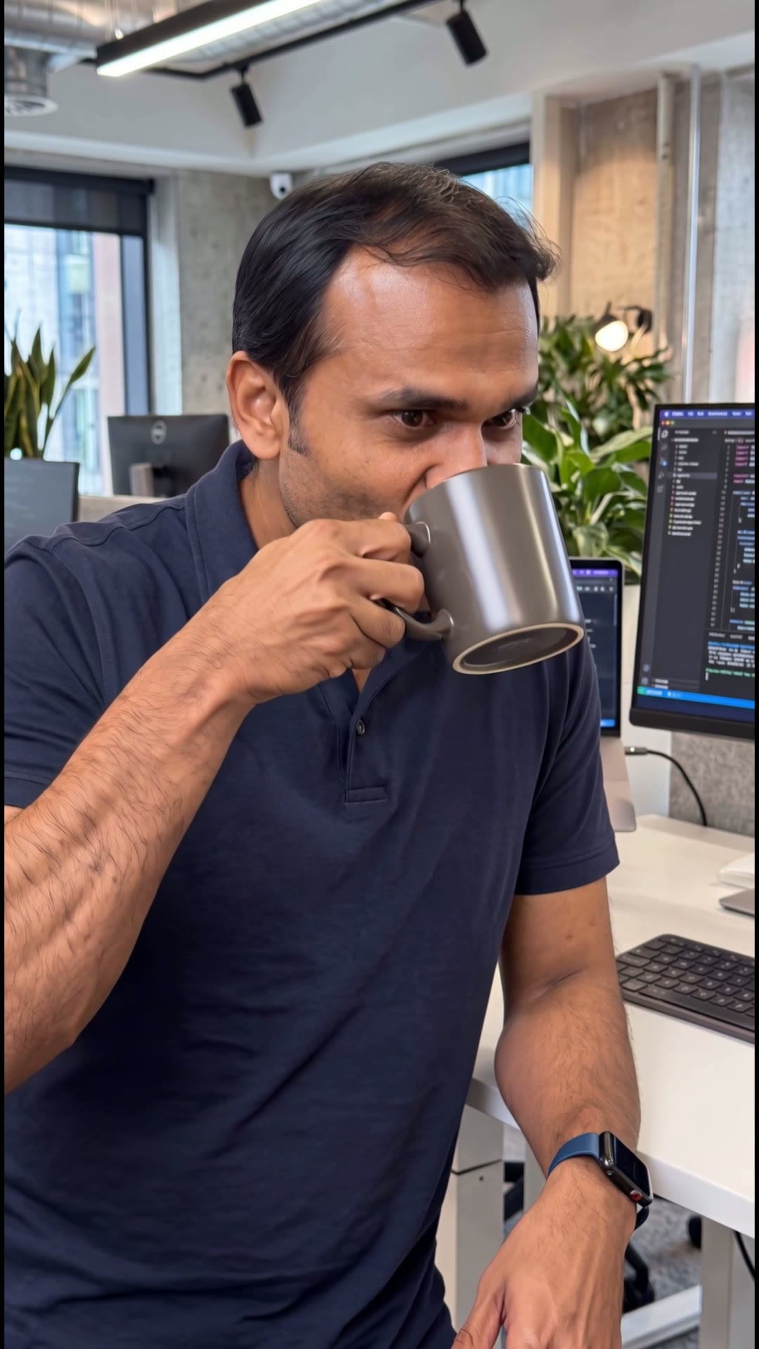 Amit Coffee Laugh — Vertical
